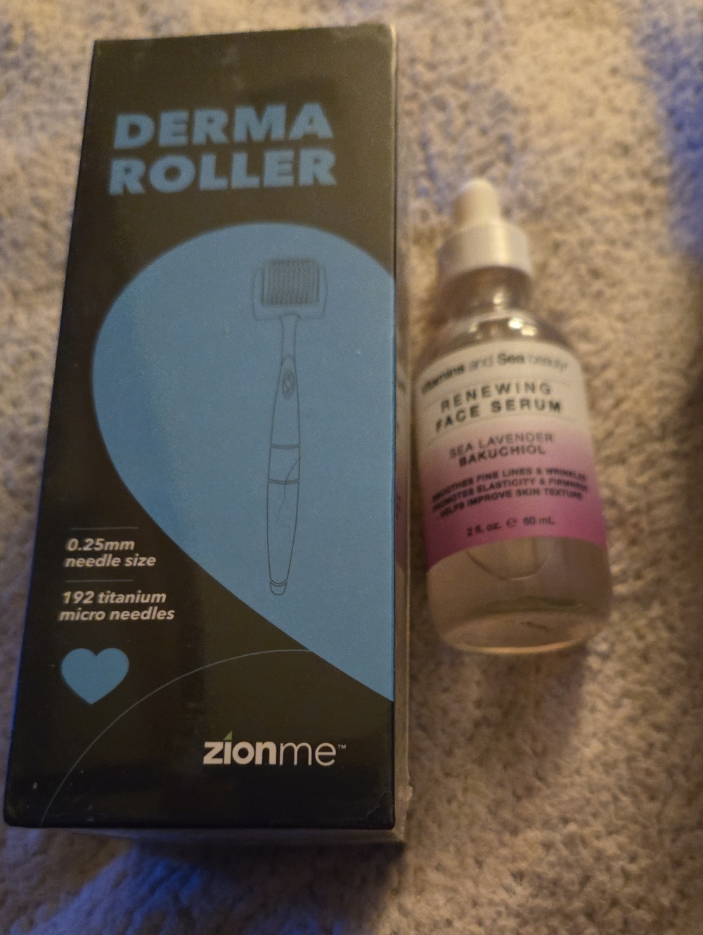 Derma Roller with Lavender Bakuchiol Renewing Face Serum - Blue & Pink